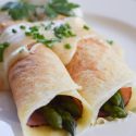 Ham and Asparagus Crepes with Creamy Mustard Sauce